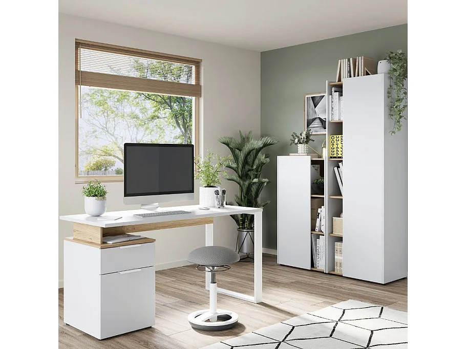 Escritorio recto con pedestal integrado 140 cm Estilo escandinavo Capi