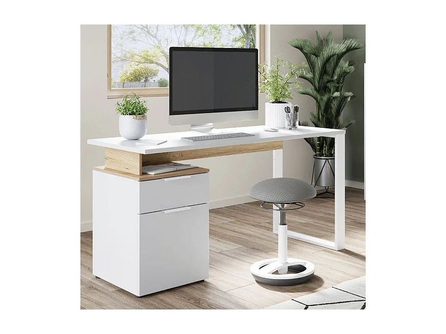Bureau droit avec caisson intégré 140 cm style scandinave Capi