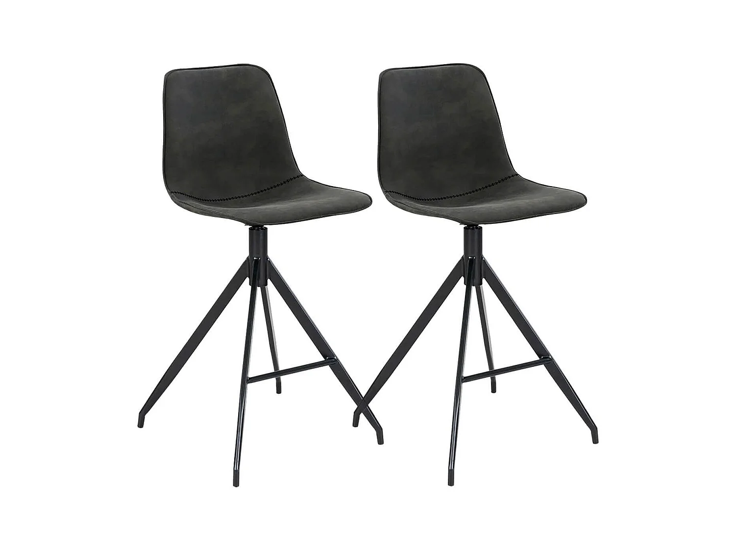 COUNTER - Lot de 2 Chaises Hautes Simili Gris Pied Pivotant Métal Noir
