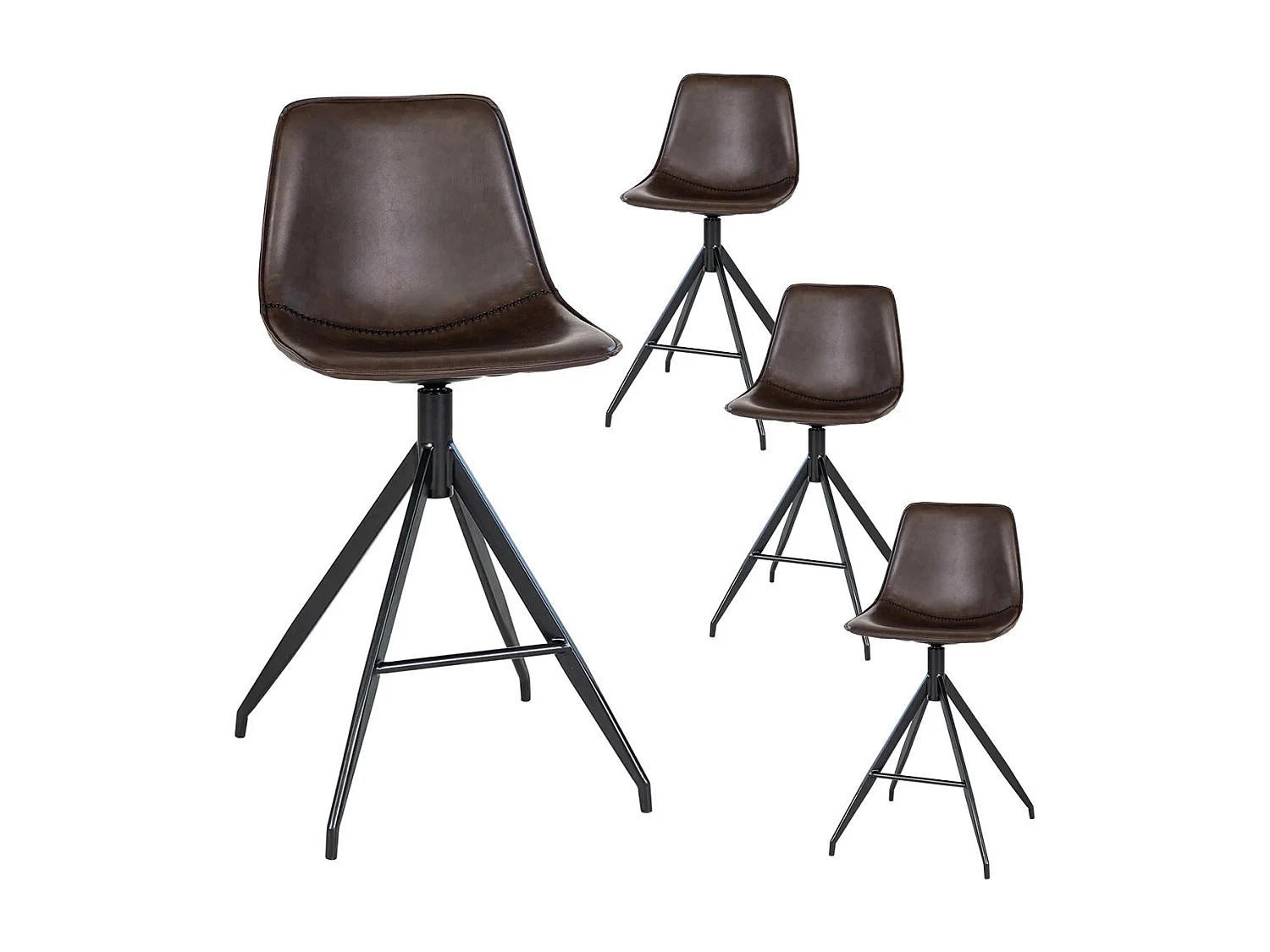 COUNTER - Lot de 4 Chaises Hautes Simili Cuir Marron Pied Pivotant Métal Noir