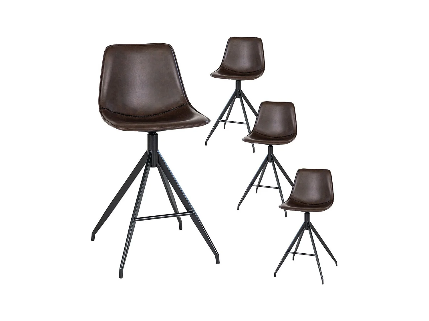 COUNTER - Lot de 4 Chaises Hautes Simili Marron Pied Pivotant Métal Noir