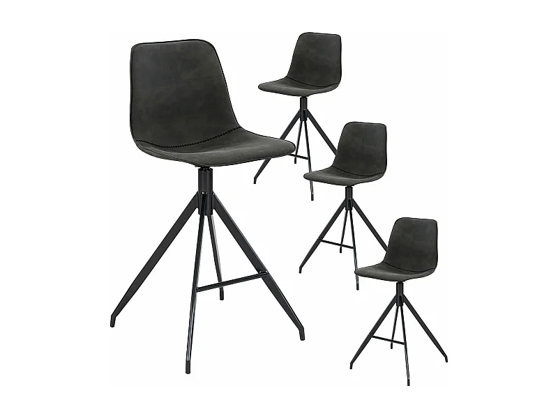 COUNTER - Lot de 4 Chaises Hautes Simili Cuir Gris Pied Pivotant Métal Noir