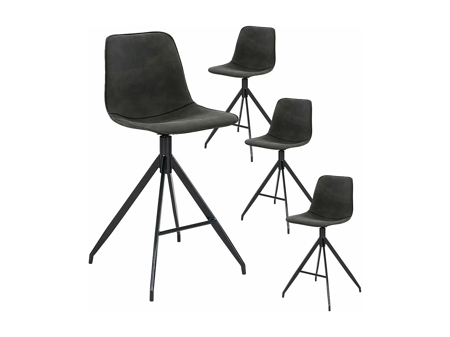 COUNTER - Lot de 4 Chaises Hautes Simili Cuir Gris Pied Pivotant Métal Noir