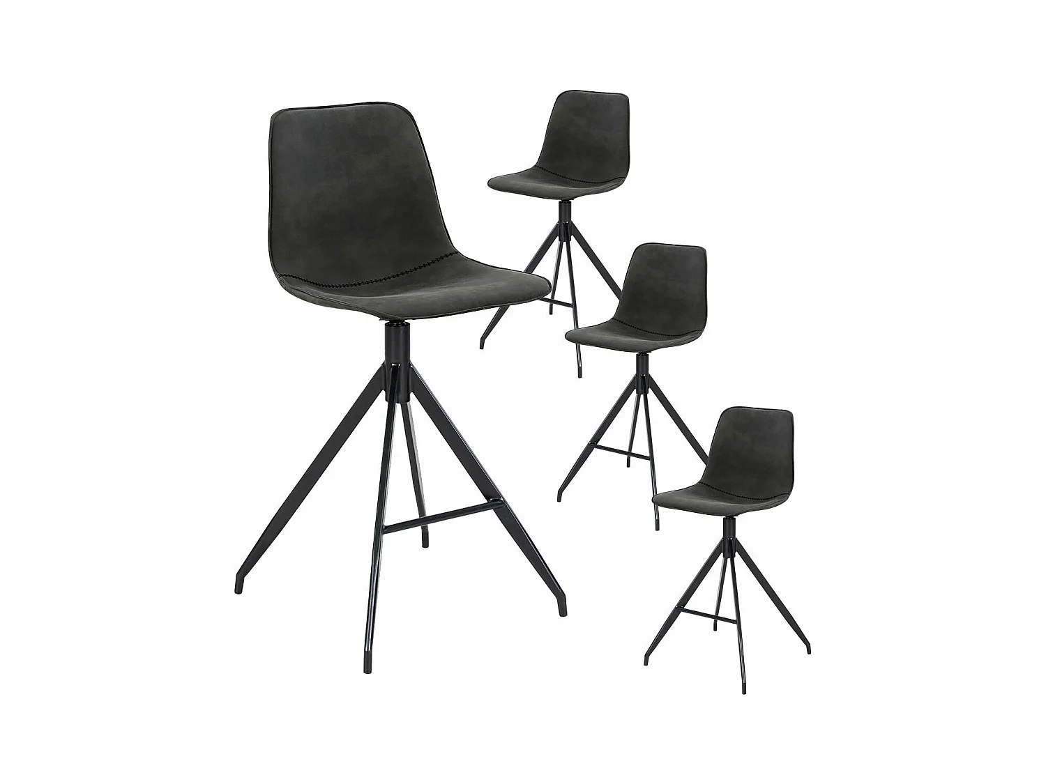 COUNTER - Lot de 4 Chaises Hautes Simili Gris Pied Pivotant Métal Noir