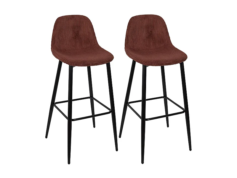 AMORY - Lot de 2 tabourets de bar en velours côtelé coloris terracotta
