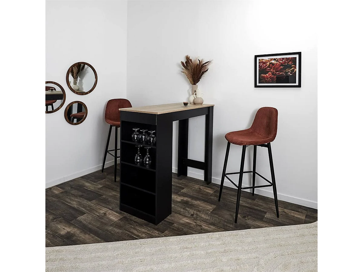 AMORY - Lot de 2 tabourets de bar en velours côtelé coloris terracotta