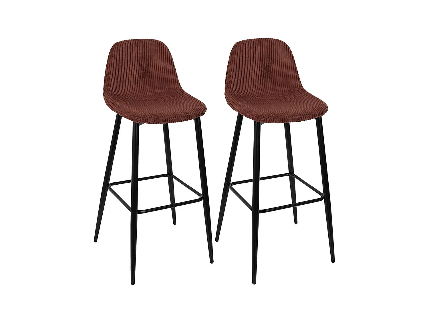 AMORY - Lot de 2 tabourets de bar en velours côtelé coloris terracotta