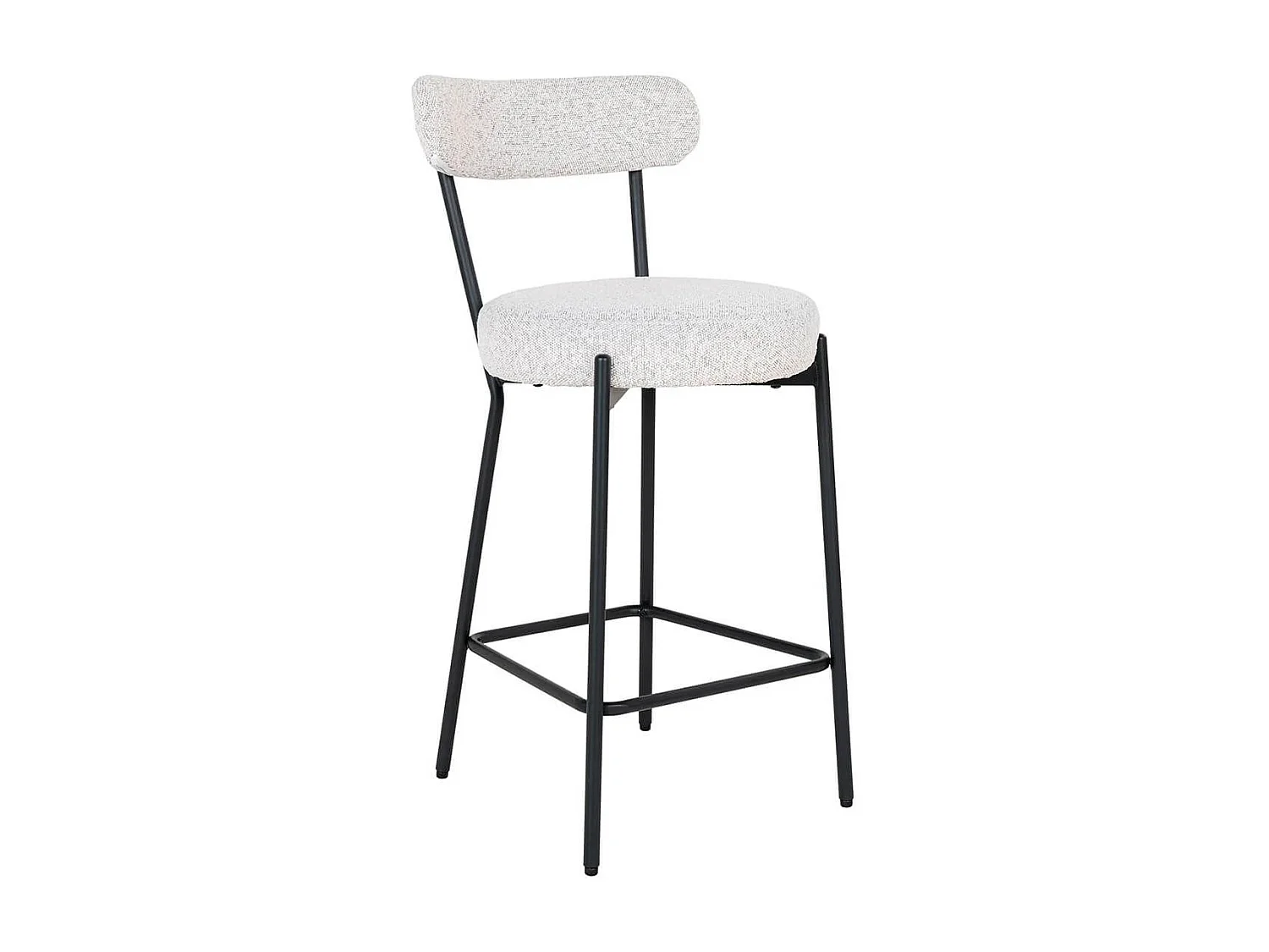 LOANA - Lot de 2 Chaises Hautes Tissu Bouclé Blanc Chiné Dossier et Pieds Métal Noir