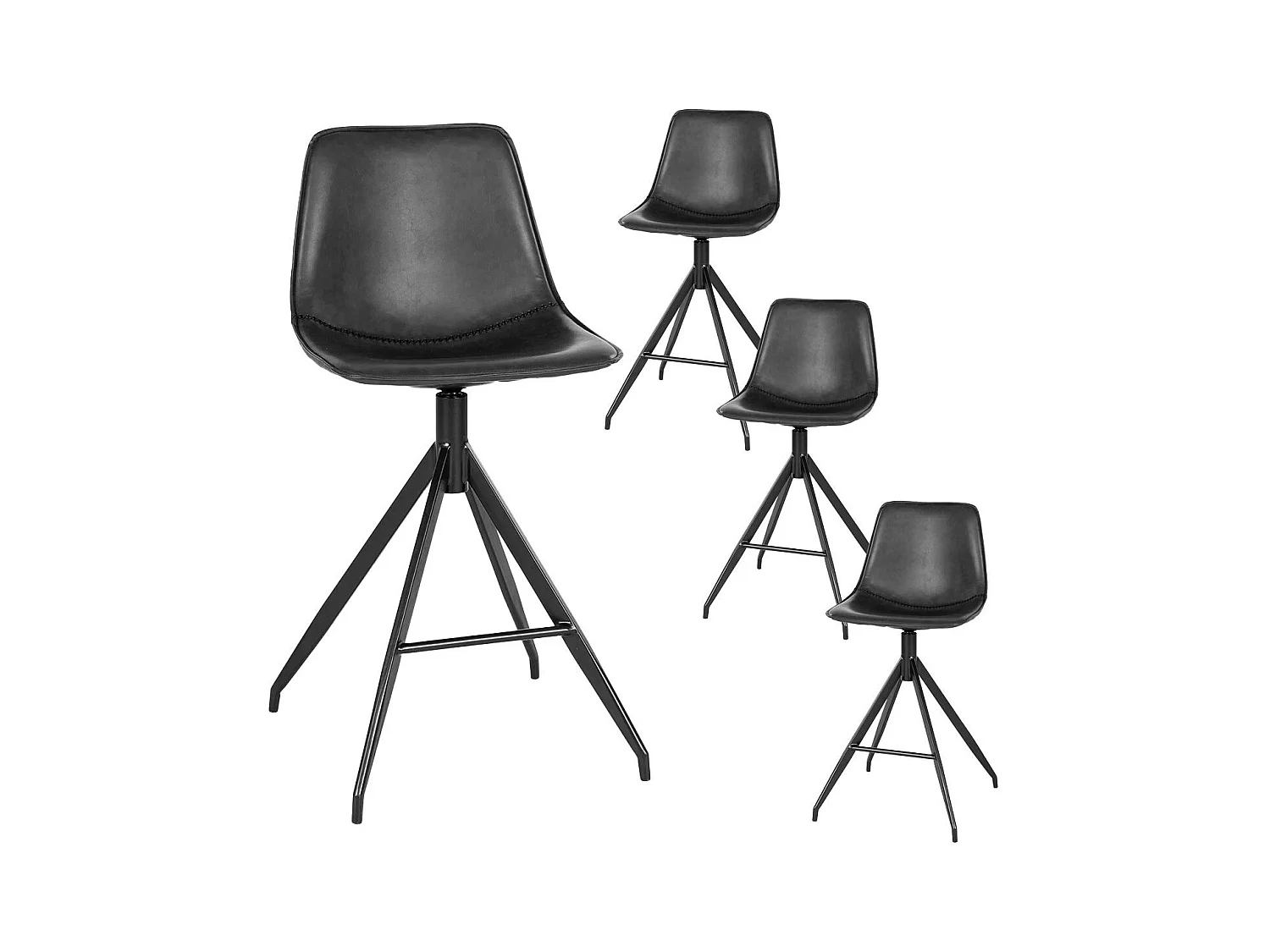 COUNTER - Lot de 4 Chaises Hautes Simili Noir Pied Pivotant Métal Noir