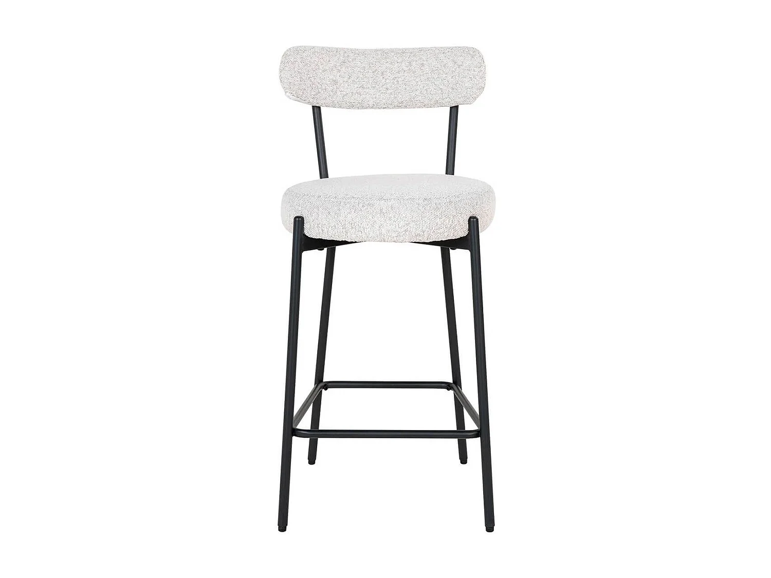 LOANA - Lot de 4 Chaises Hautes Tissu Bouclé Blanc Chiné Dossier et Pieds Métal Noir