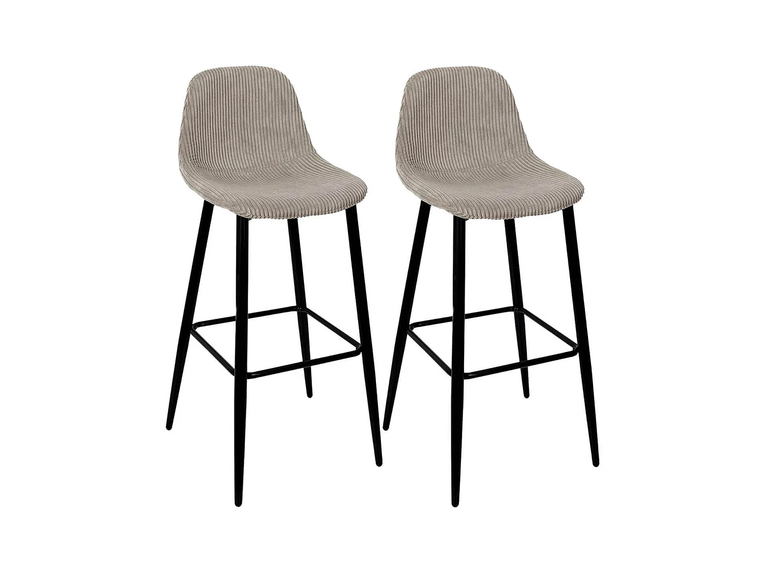 AMORY - Lot de 2 tabourets de bar en velours côtelé coloris taupe