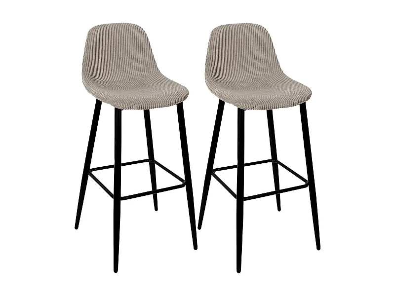 AMORY - Lot de 2 tabourets de bar en velours côtelé coloris taupe