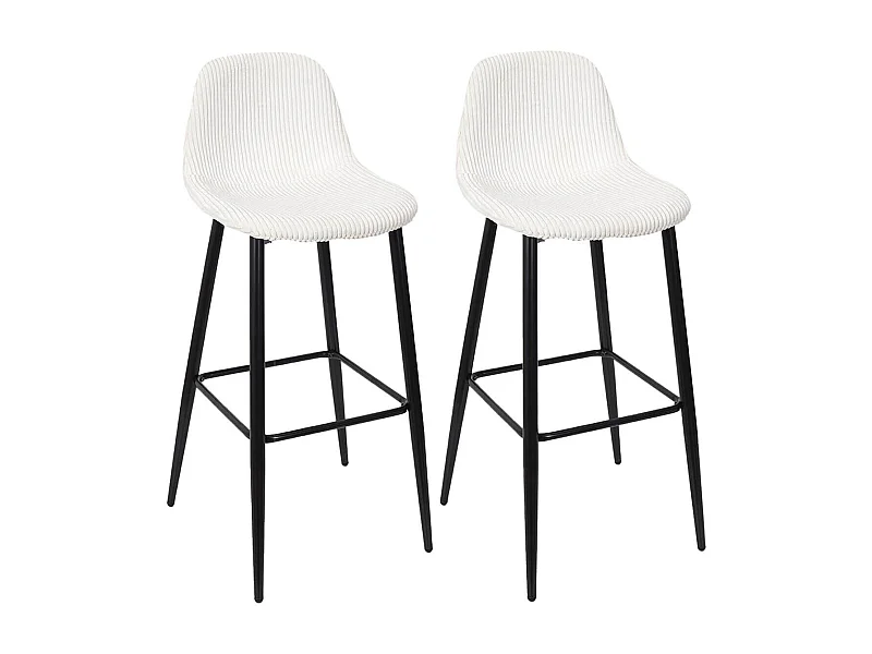 AMORY - Lot de 2 tabourets de bar en velours côtelé coloris crème