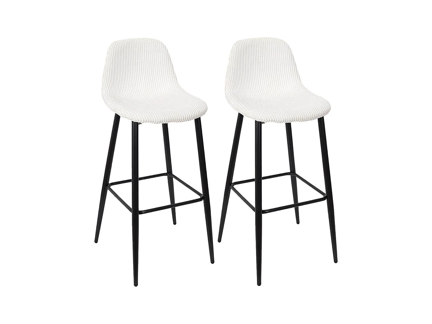 AMORY - Lot de 2 tabourets de bar en velours côtelé coloris crème