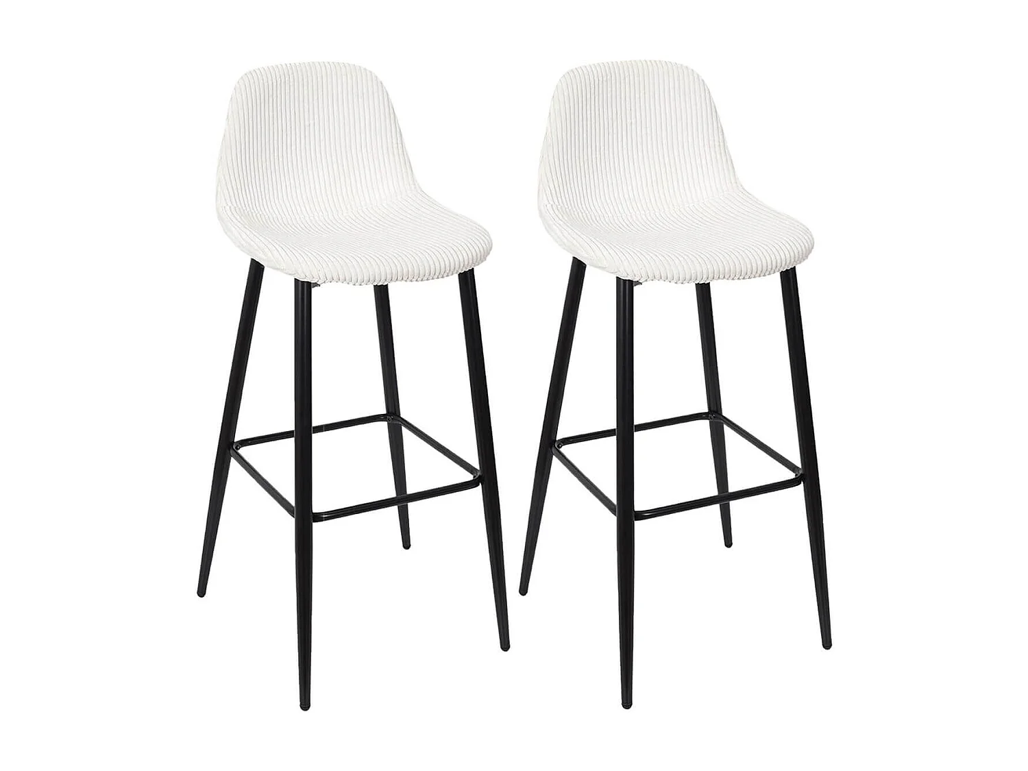 AMORY - Lot de 2 tabourets de bar en velours côtelé coloris crème