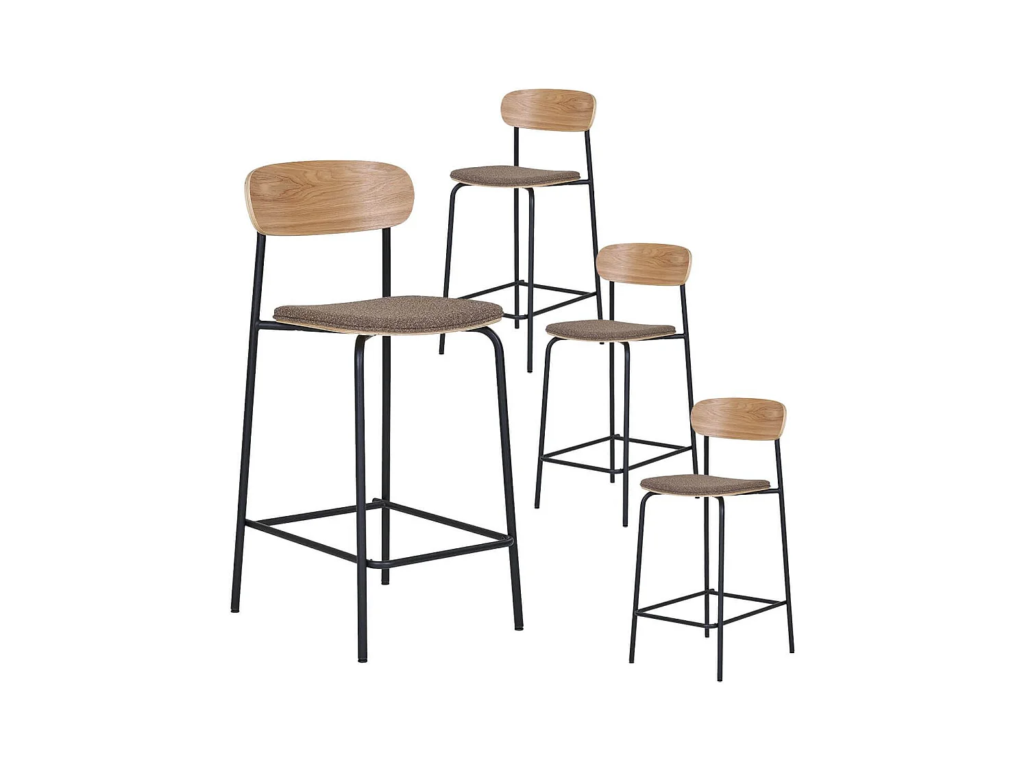 ESTELLE - Lot de 4 Chaises Hautes Dossier en Frêne Assise Pieds Métal Noir