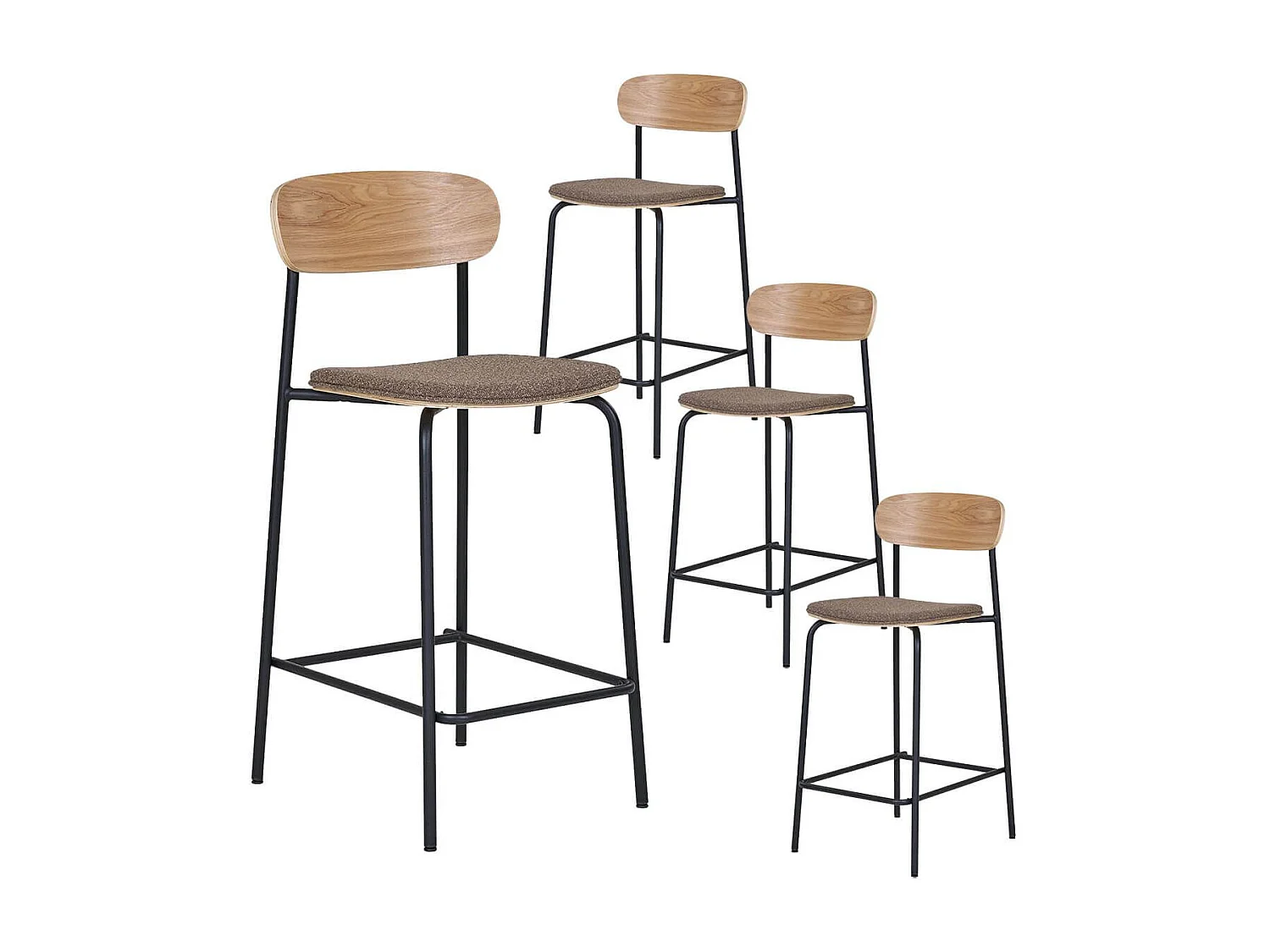 ESTELLE - Lot de 4 Chaises Hautes Dossier en Frêne Assise Pieds Métal Noir