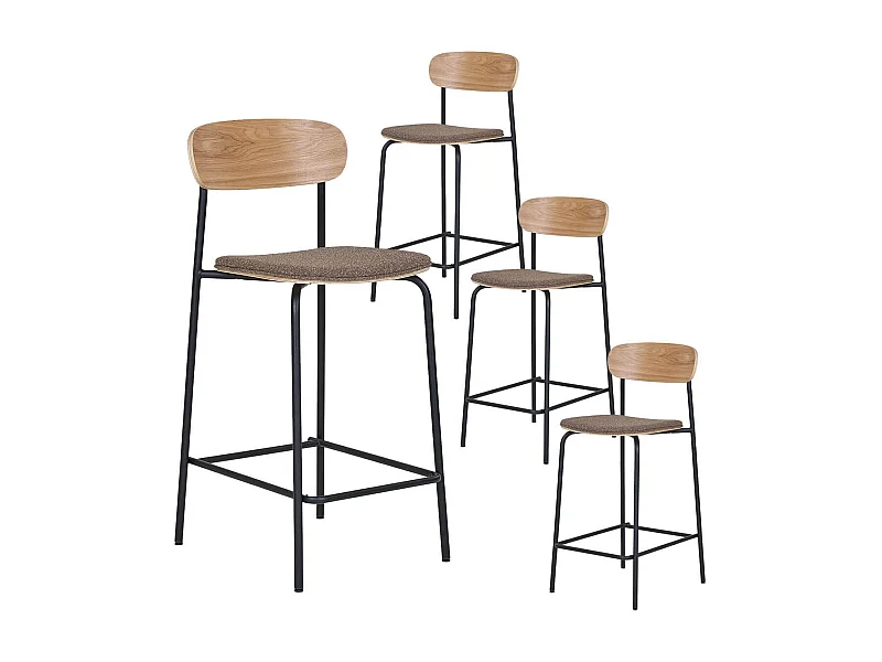 ESTELLE - Lot de 4 Chaises Hautes Dossier en Frêne Assise Pieds Métal Noir