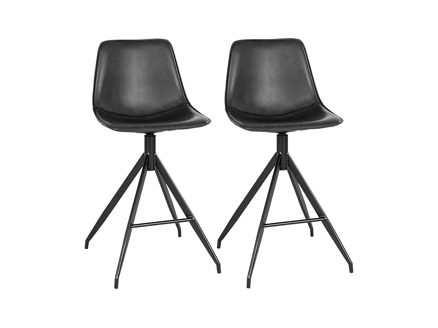COUNTER - Lot de 2 Chaises Hautes Simili Noir Pied Pivotant Métal Noir