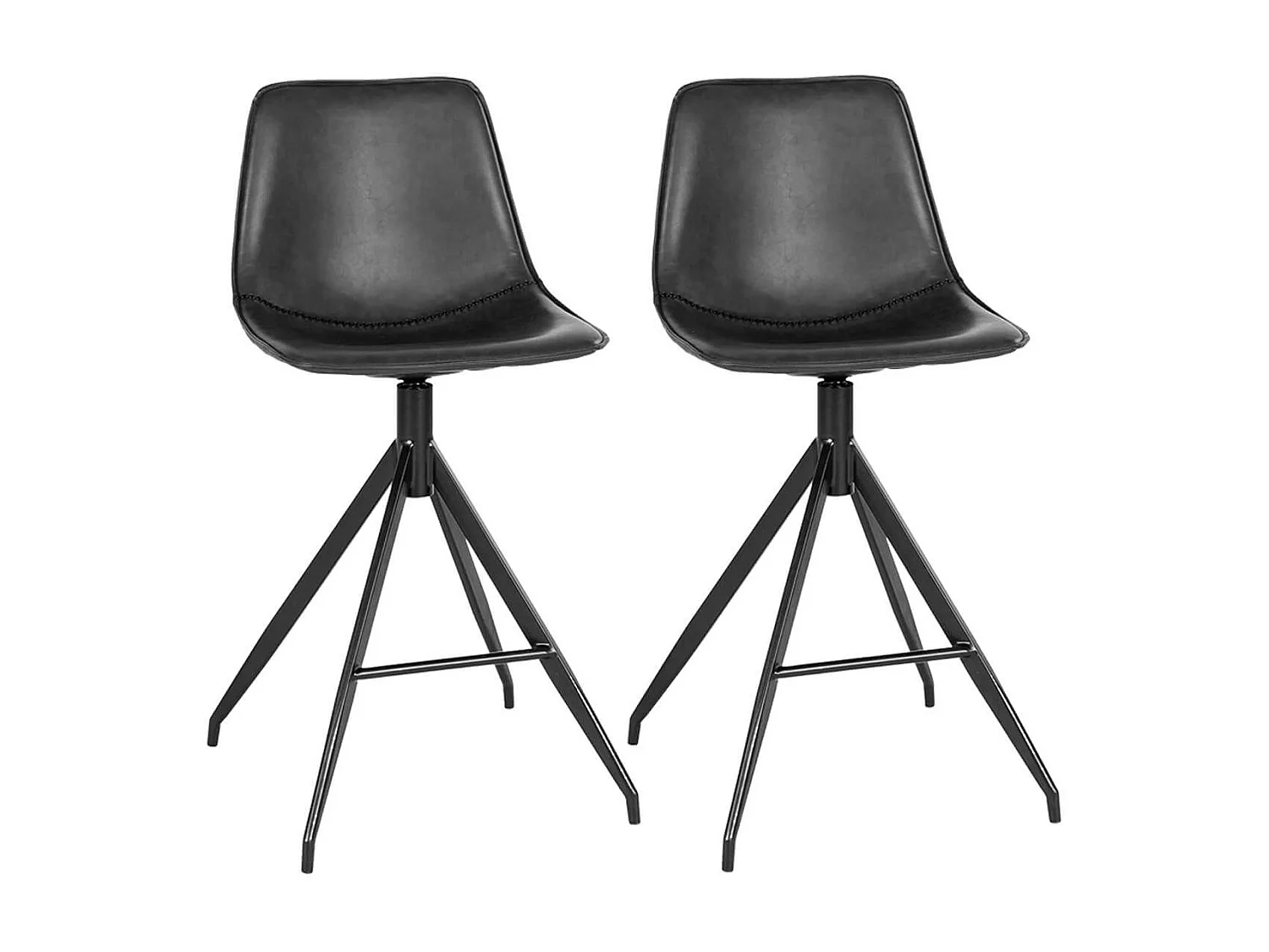 COUNTER - Lot de 2 Chaises Hautes Simili Cuir Noir Pied Pivotant Métal Noir