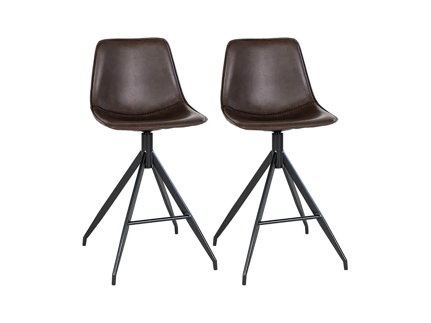 COUNTER - Lot de 2 Chaises Hautes Simili Marron Pied Pivotant Métal Noir