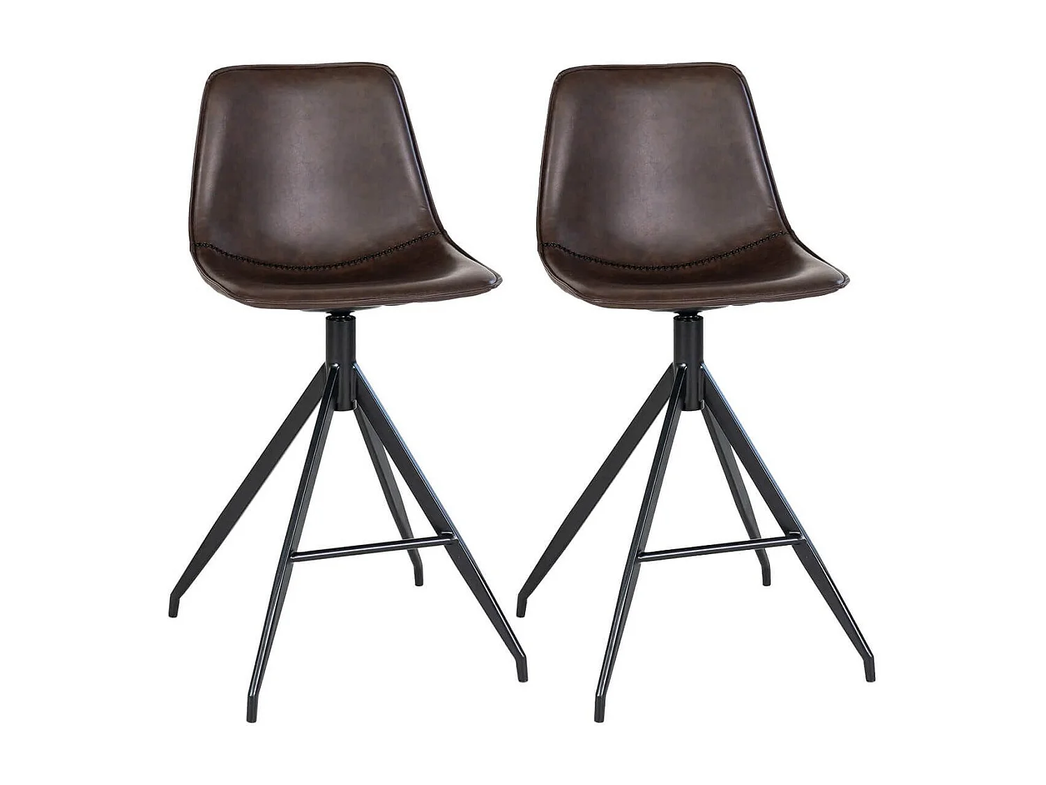 COUNTER - Lot de 2 Chaises Hautes Simili Cuir Marron Pied Pivotant Métal Noir