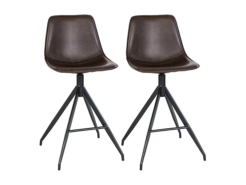 COUNTER - Lot de 2 Chaises Hautes Simili Cuir Marron Pied Pivotant Métal Noir
