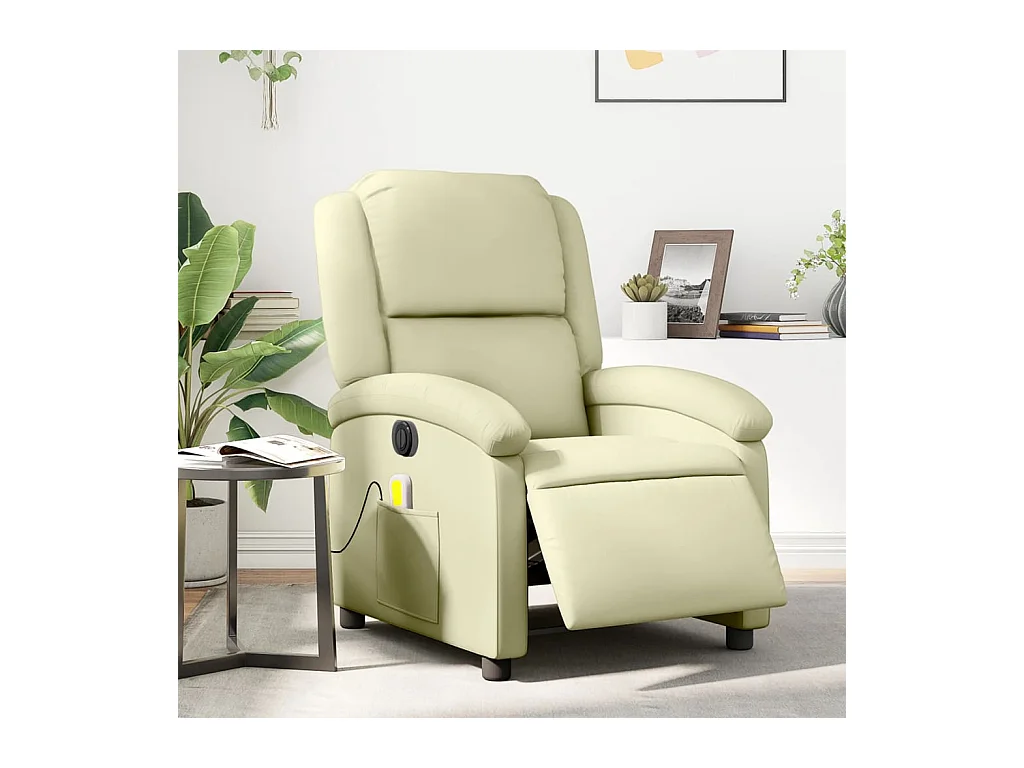 Fauteuil de massage inclinable électrique crème cuir véritable