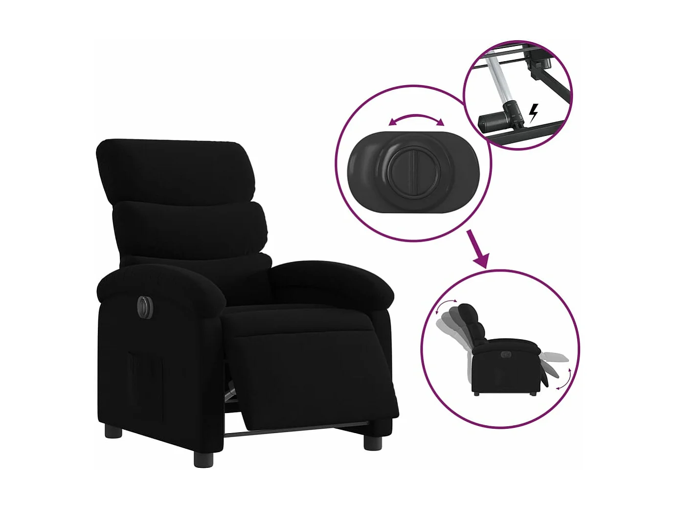 Fauteuil inclinable électrique Noir Tissu