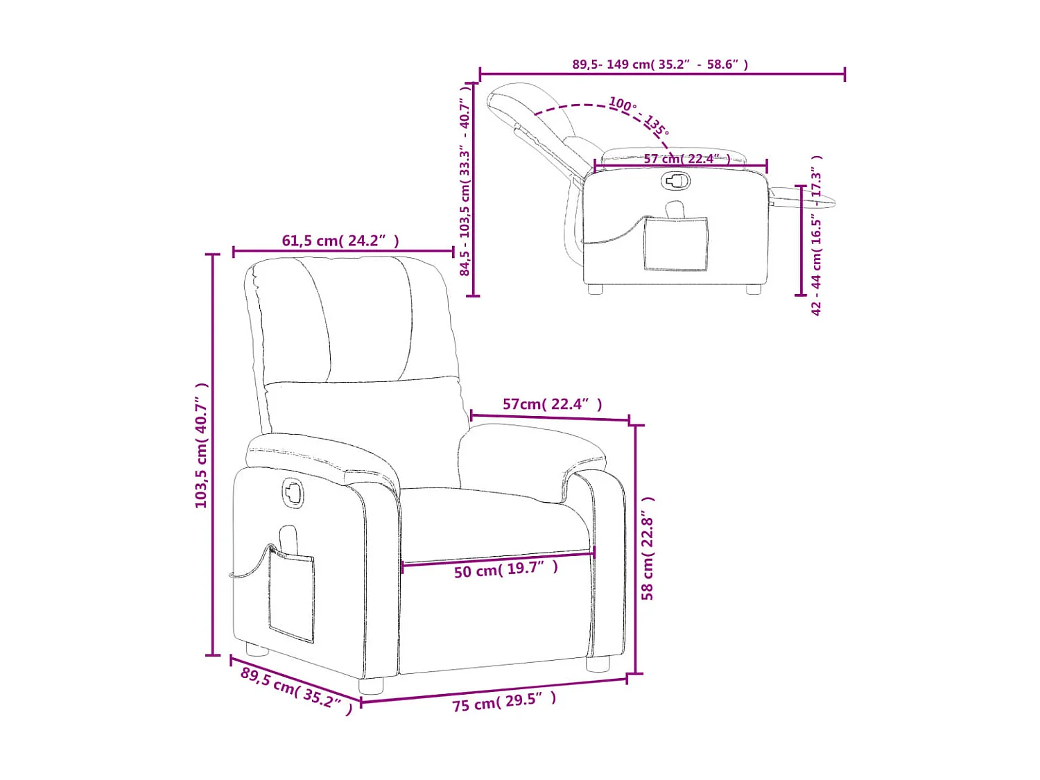 Fauteuil inclinable de massage taupe tissu microfibre