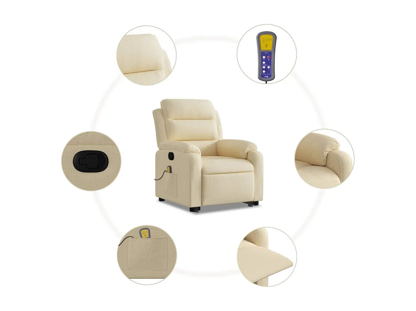 Massagesessel mit Aufstehhilfe Creme Stoff