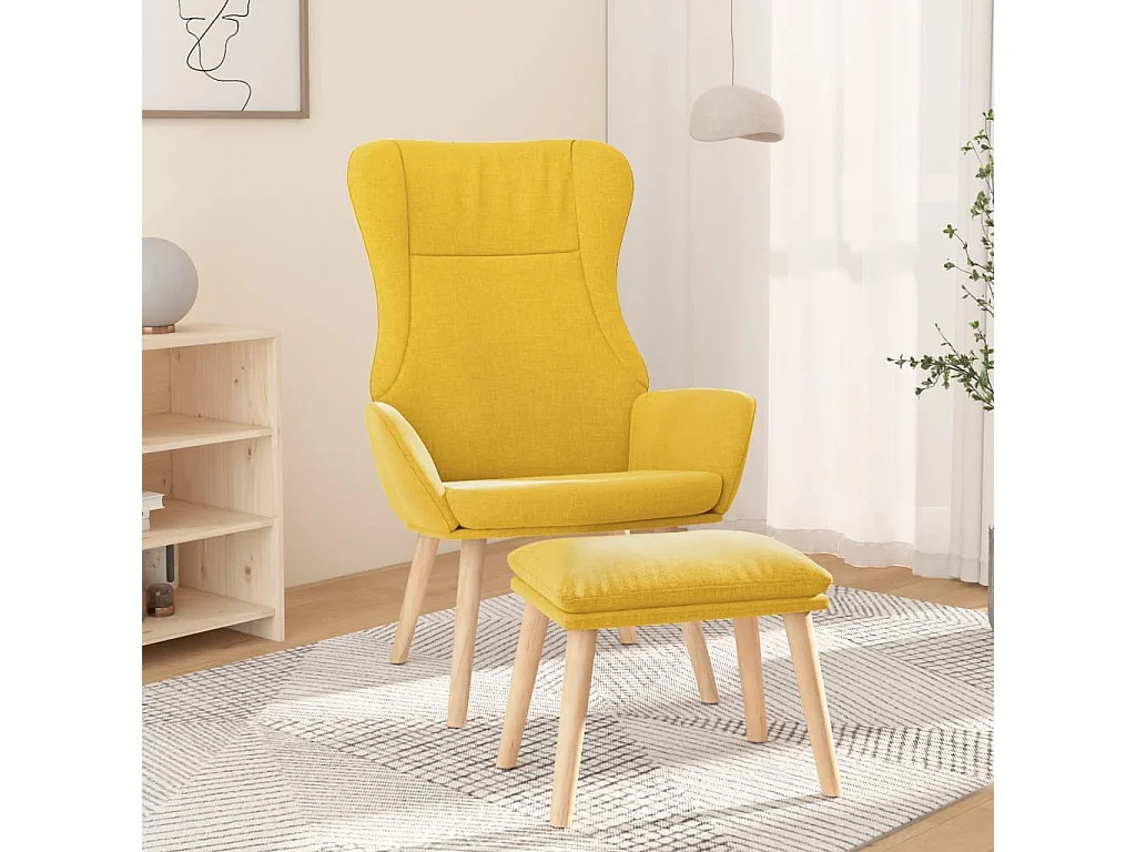 Chaise de relaxation avec repose-pied Jaune moutarde Tissu