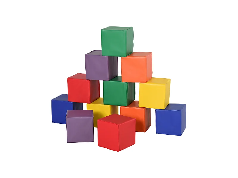12 Blocs Cubes de Construction en Mousse - modules de motricité - Jouets éducatifs - Mousse EPE Revêtement synthétique Multicolore