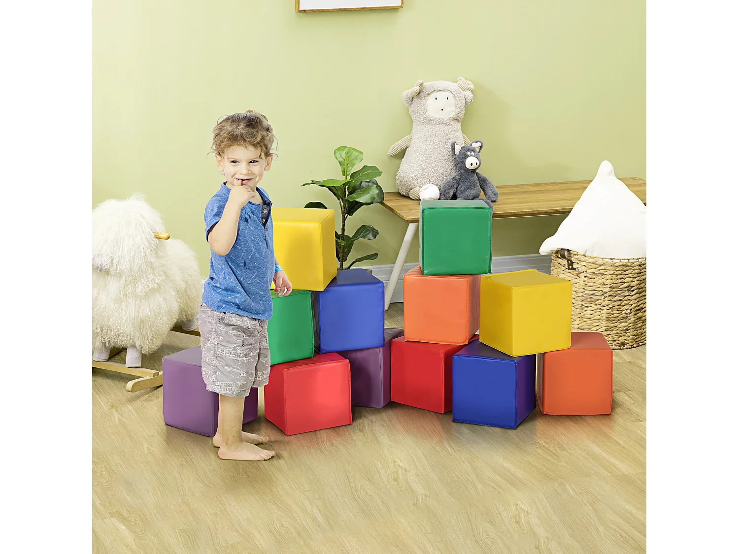 12 Blocs Cubes de Construction en Mousse - modules de motricité - Jouets éducatifs - Mousse EPE Revêtement synthétique Multicolore