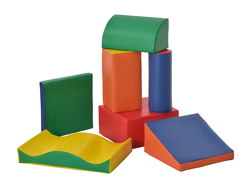 7 blocs de construction en mousse XXL - modules de motricité - jouets éducatifs - certifiés normes EN71-1-2-3 - mousse EPE revêtement PU multicolore