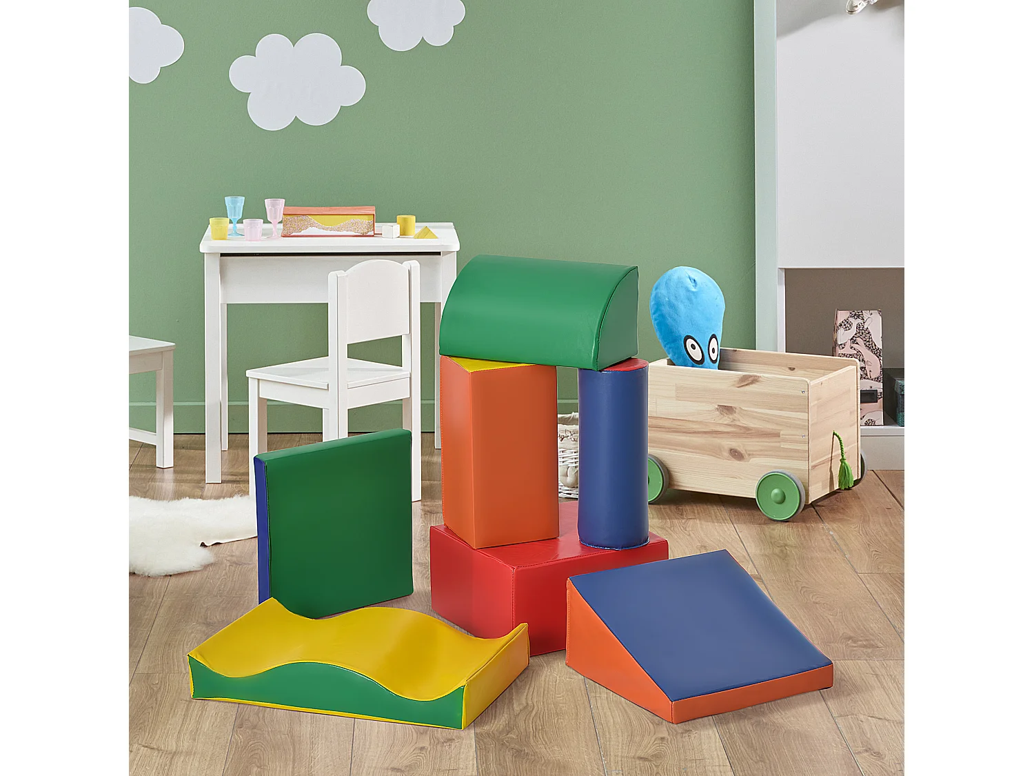 7 blocs de construction en mousse XXL - modules de motricité - jouets éducatifs - certifiés normes EN71-1-2-3 - mousse EPE revêtement PU multicolore