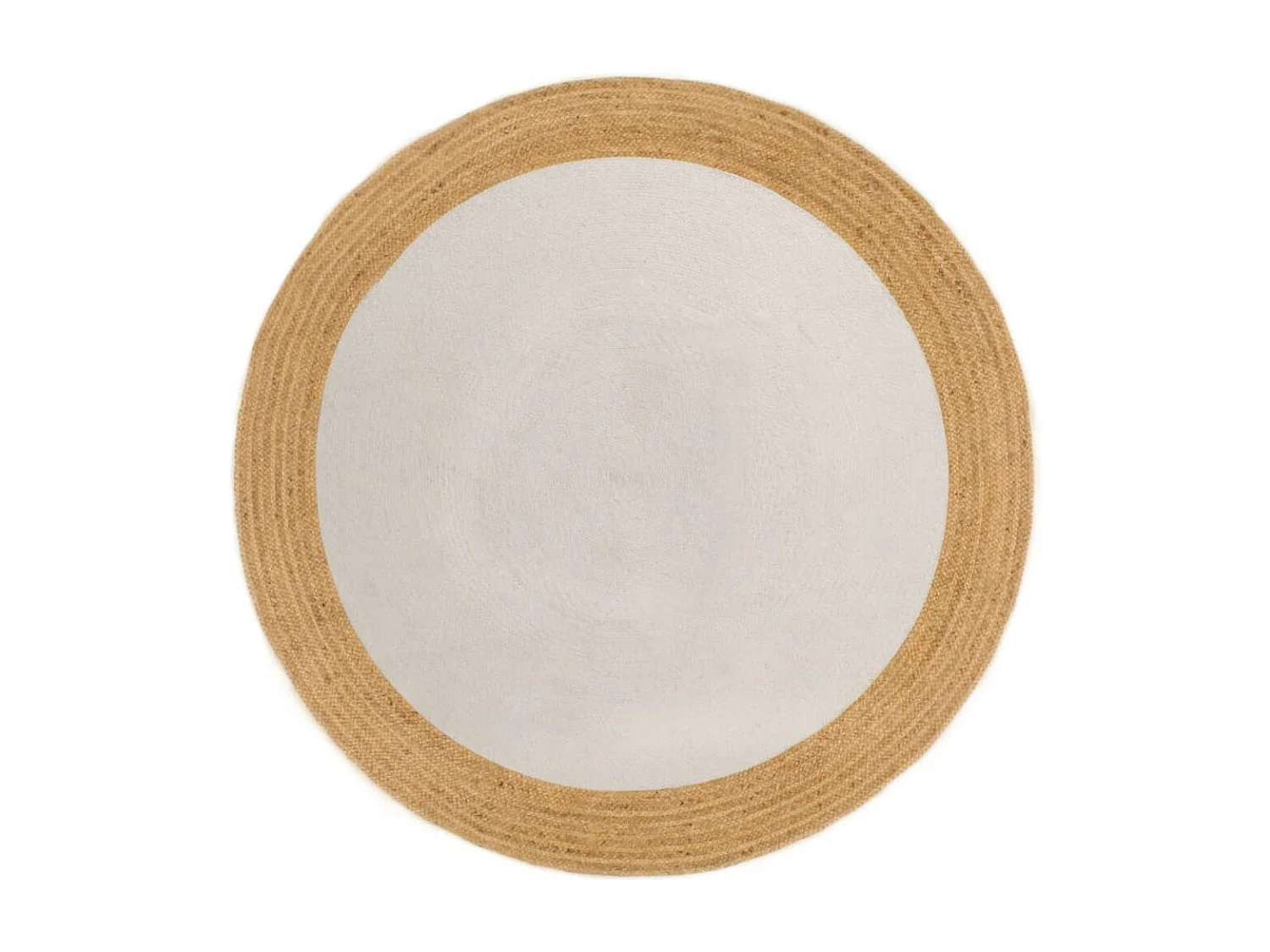 Teppich Geflochten Weiß & Natur 120 cm Jute & Baumwolle Rund