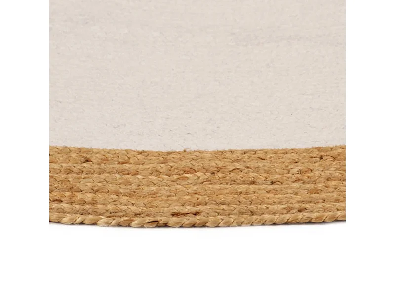 Teppich Geflochten Weiß & Natur 120 cm Jute & Baumwolle Rund