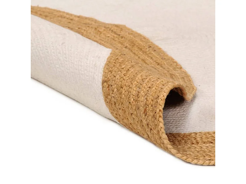 Teppich Geflochten Weiß & Natur 120 cm Jute & Baumwolle Rund