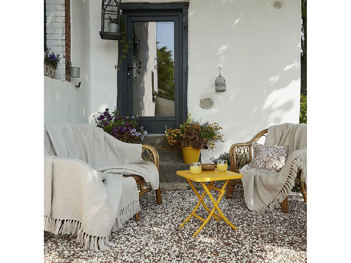 KARL - Couvre-lit à Franges 100% Recyclé Tissage Nid d'abeilles 240x260cm Pampa