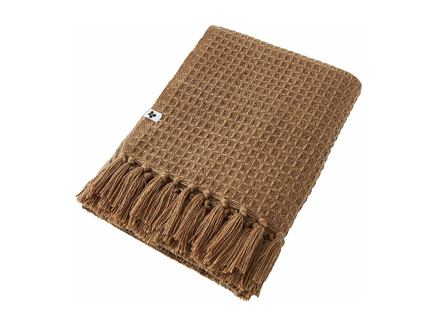 KARL - Couvre-lit à Franges 100% Recyclé Tissage Nid d'abeilles 240x260cm Camel