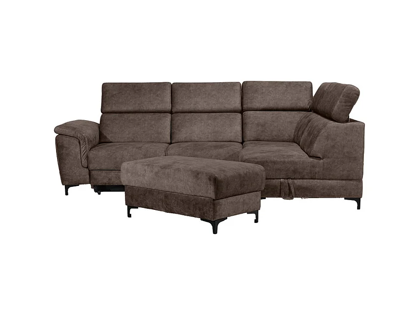 Canapé angle droit convertible coffre pouf microfibre marron – MERRIN