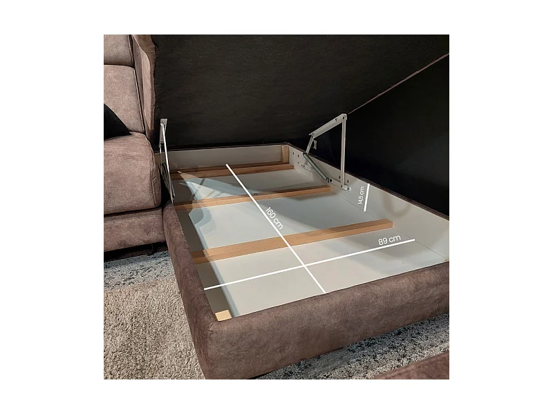 Canapé angle droit convertible coffre pouf microfibre marron – MERRIN