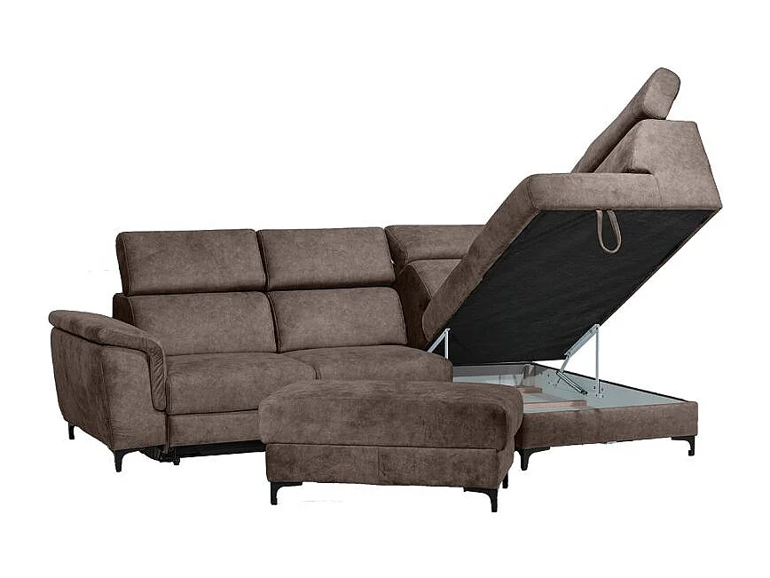 Canapé angle droit convertible coffre pouf microfibre marron – MERRIN