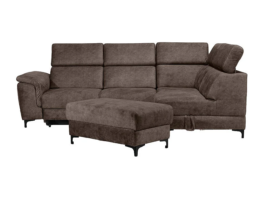 Canapé angle droit convertible coffre pouf microfibre marron – MERRIN