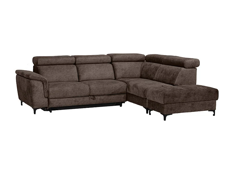 Canapé angle droit convertible coffre pouf microfibre marron – MERRIN