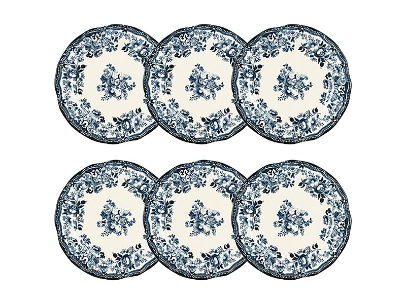 Novastyl - Lot 6 Assiettes Plates Faustine 26cm En Porcelaine Bleu