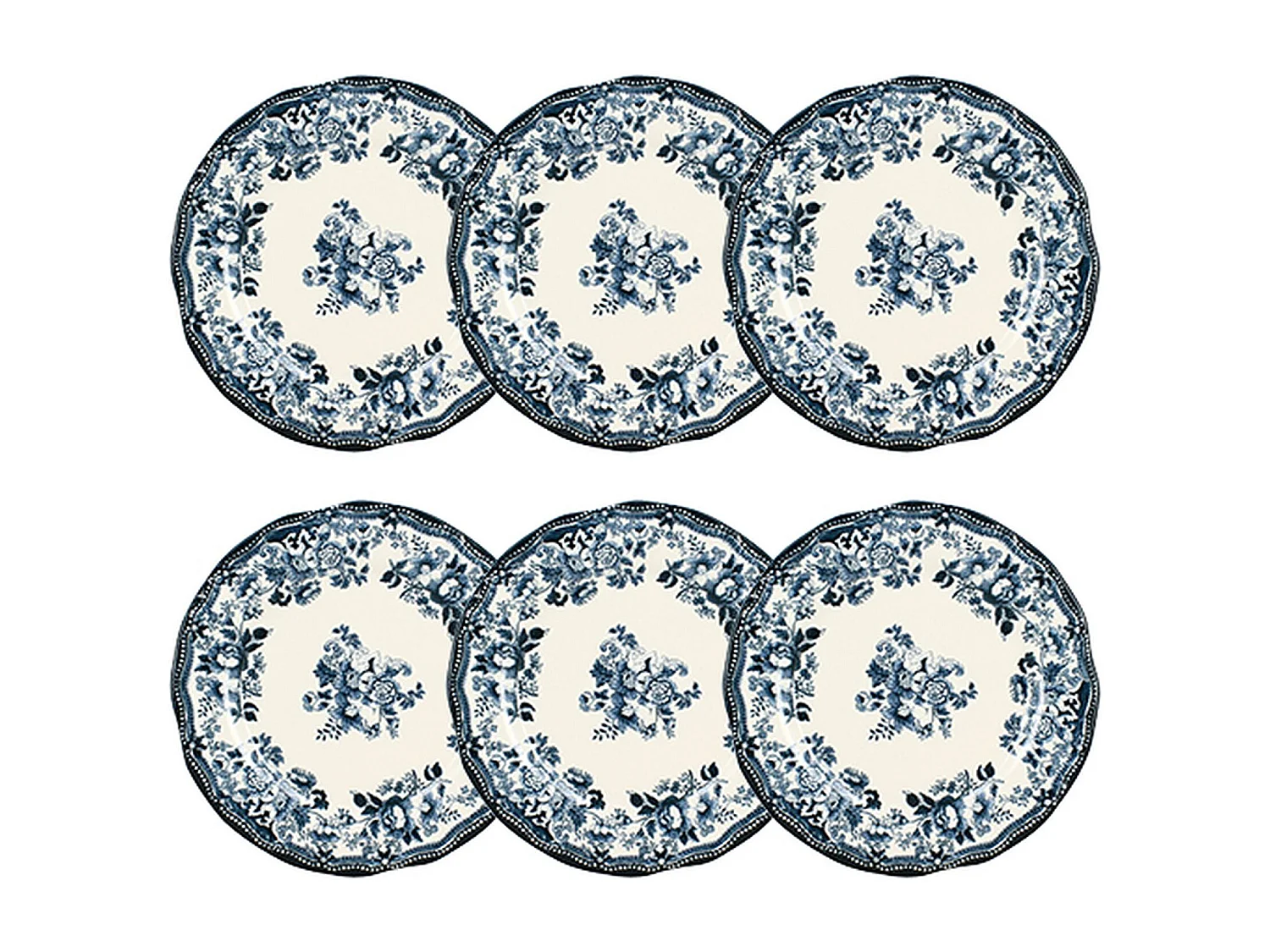 Novastyl - Lot 6 Assiettes Plates Faustine 26cm En Porcelaine Bleu