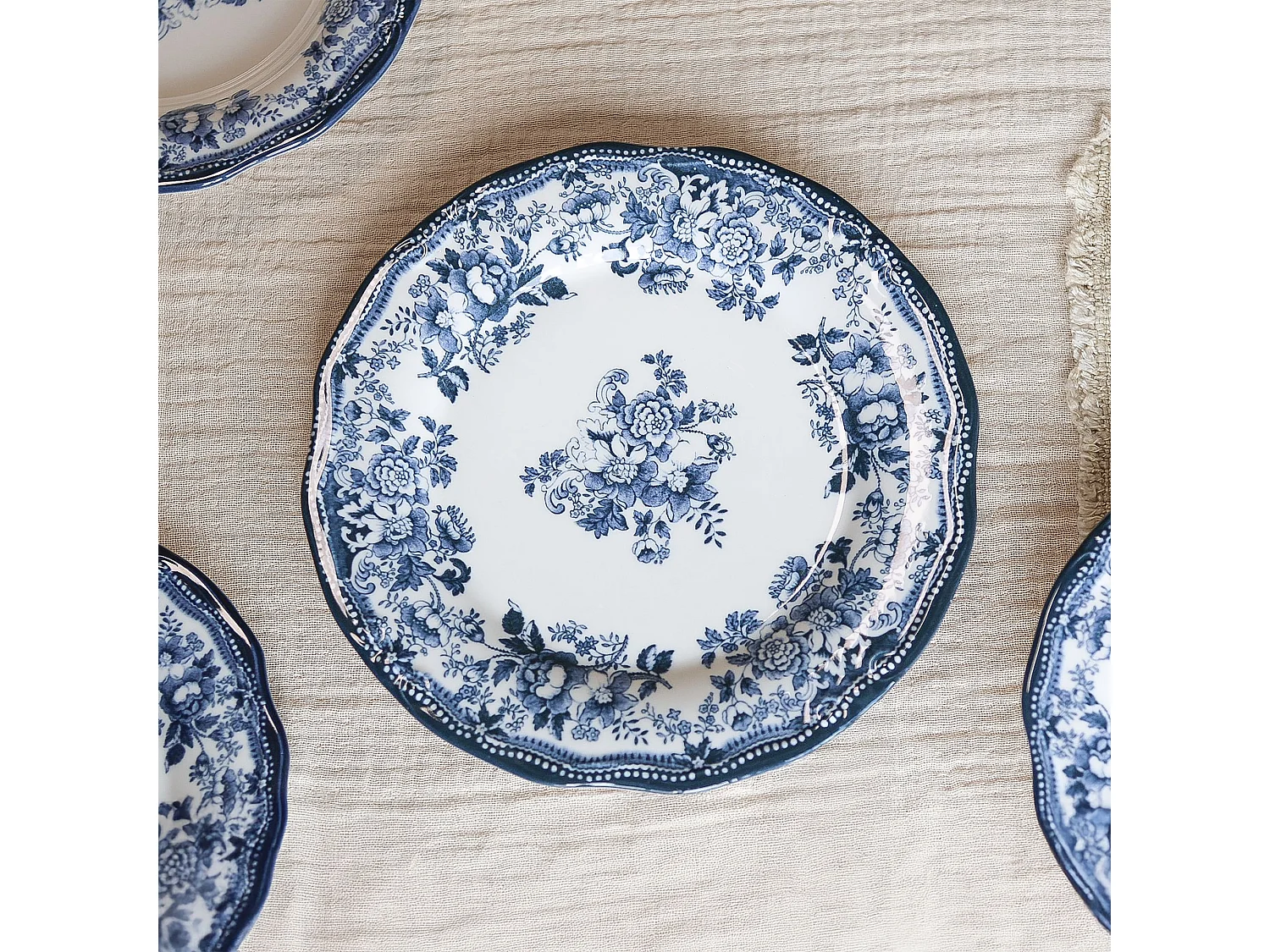 Novastyl - Lot 6 Assiettes Plates Faustine 26cm En Porcelaine Bleu