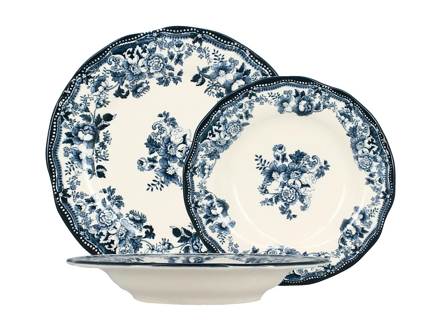 Novastyl - Lot 6 Assiettes Desserts En Porcelaine Bleu Faustine 20cm